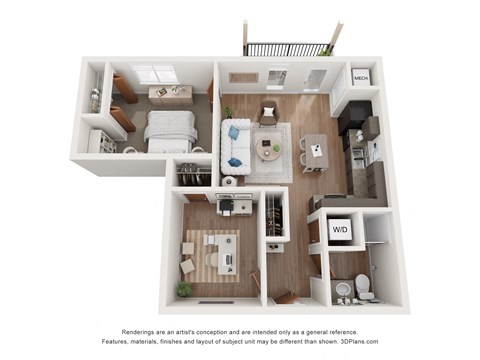Floor plan for 1 bed, 1 bath, 702 sqft